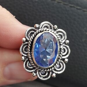 Women's 925 Oval Faceted Tanzanite Gemstone 925 Sterling Silver Ring Size 7
